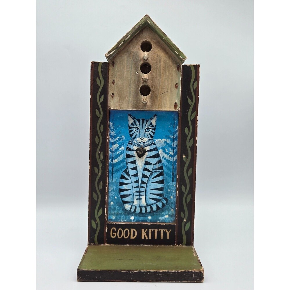 Vintage Folk Art Cat‎ Wall Shelf Wooden Farmhouse Schifferl Midwest Cannon Falls